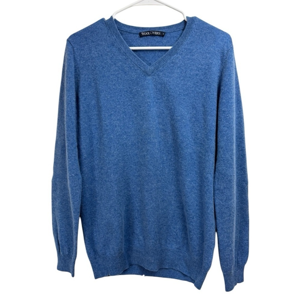 Woolovers Size Small Sweater blue Knit Merino Wool Cashmere V Neck Pullover